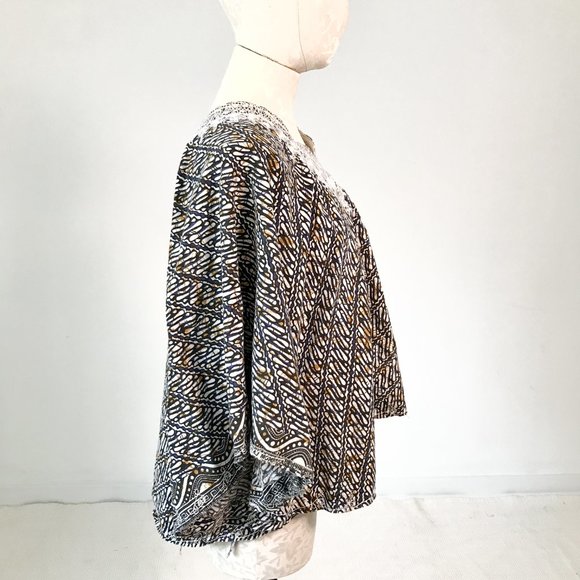 Vintage 70s OS African Print Poncho Cape Layer - Picture 3 of 8